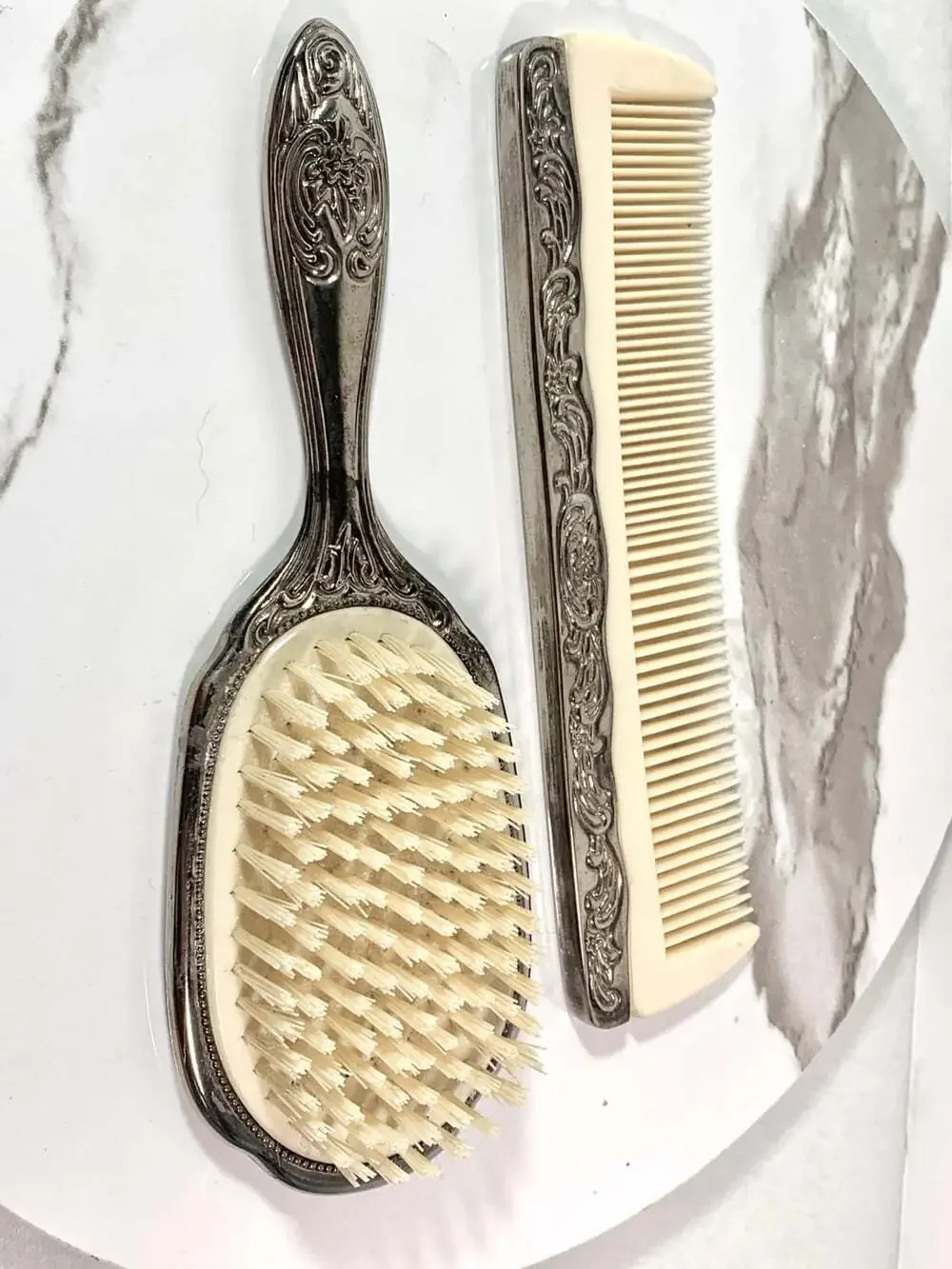 Vintage Vanity Silver Plate Comb and Brush
